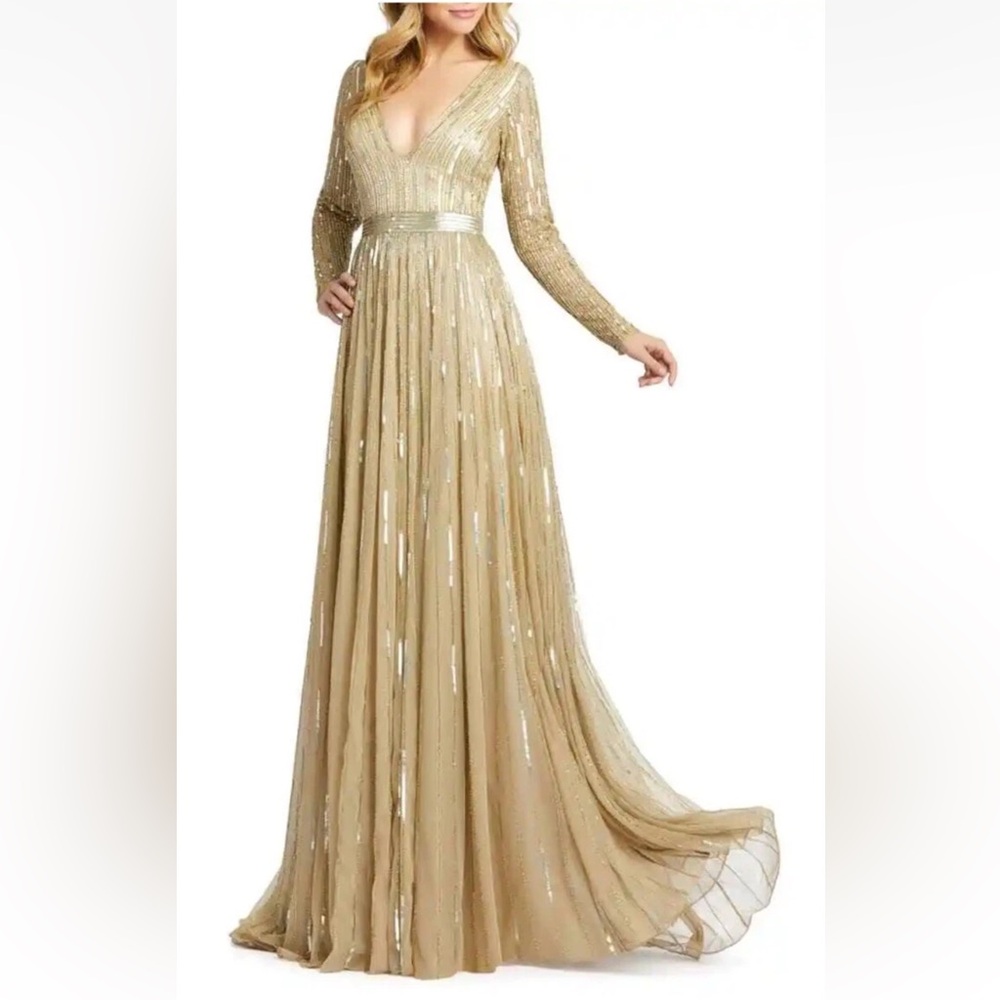 Mac Duggal Gold Long Sleeve Gown